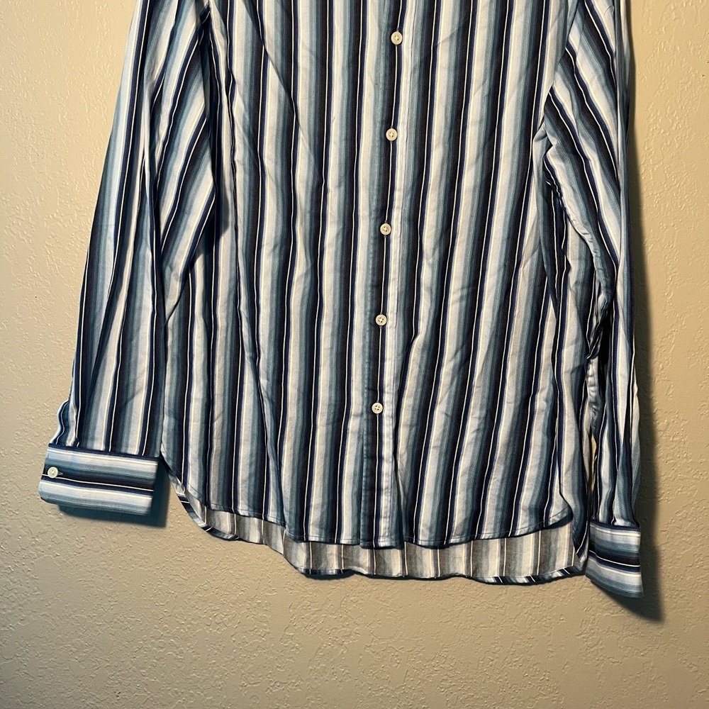 MICHAEL Michael Kors Blue White Stripe Casual Button Up Dress Shirt SZ L Cuffed - Picture 6 of 11